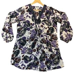 Maryan Mehlhorn Swimwear Tunic Top 100 Silk Paisley Floral Beach Top Sequin Sz S